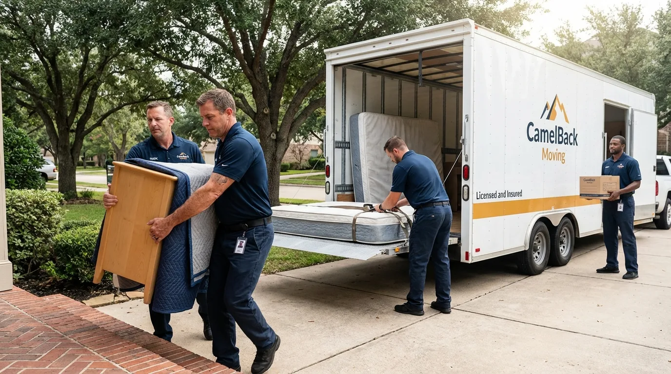 Crew loading residential truck for cross-state move from Fort Rucker, AL